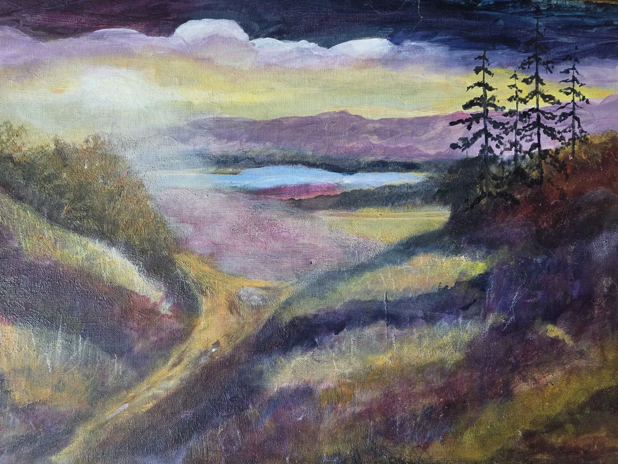Vintage Moody Impressionist Oil Landscape Painting