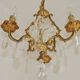 French Vintage Brass Mid Century 3 Light 3 Sided Crystal Cage Chandelier