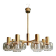 Large designer chandelier in brass and smoked glass globes, 1970s