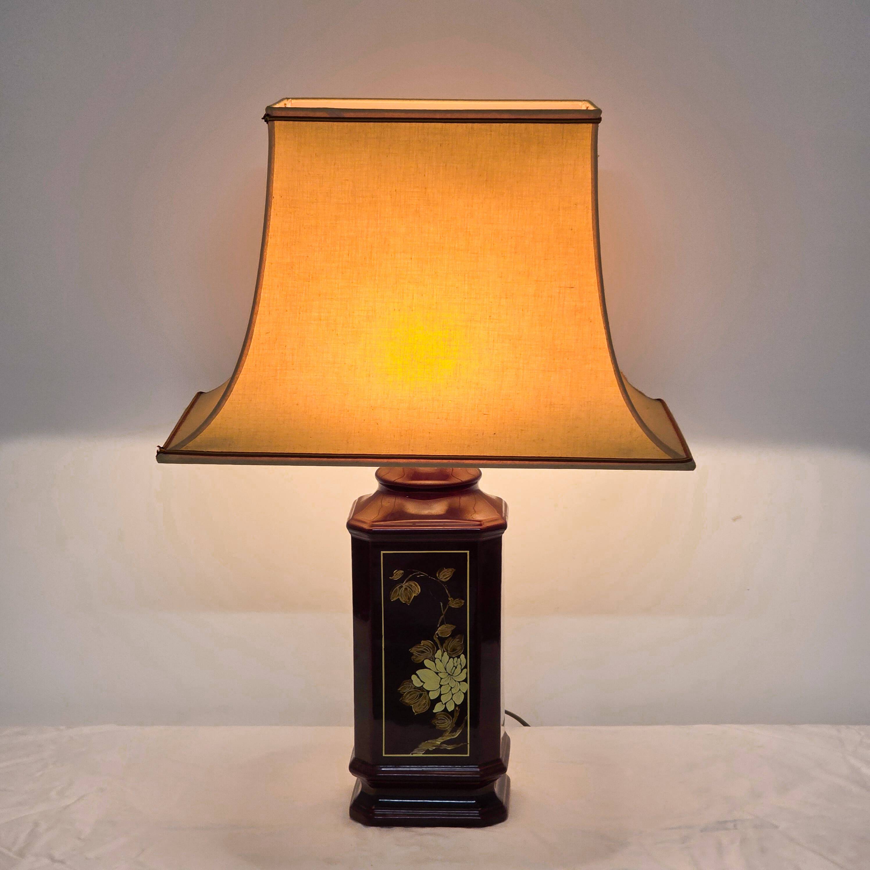 Glazed ceramic lamp with fabric shade, 1970s