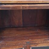 Small wooden glass cabinet with retractable door