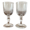 2 verres à pied à vin blanc en verre strié du 19eme