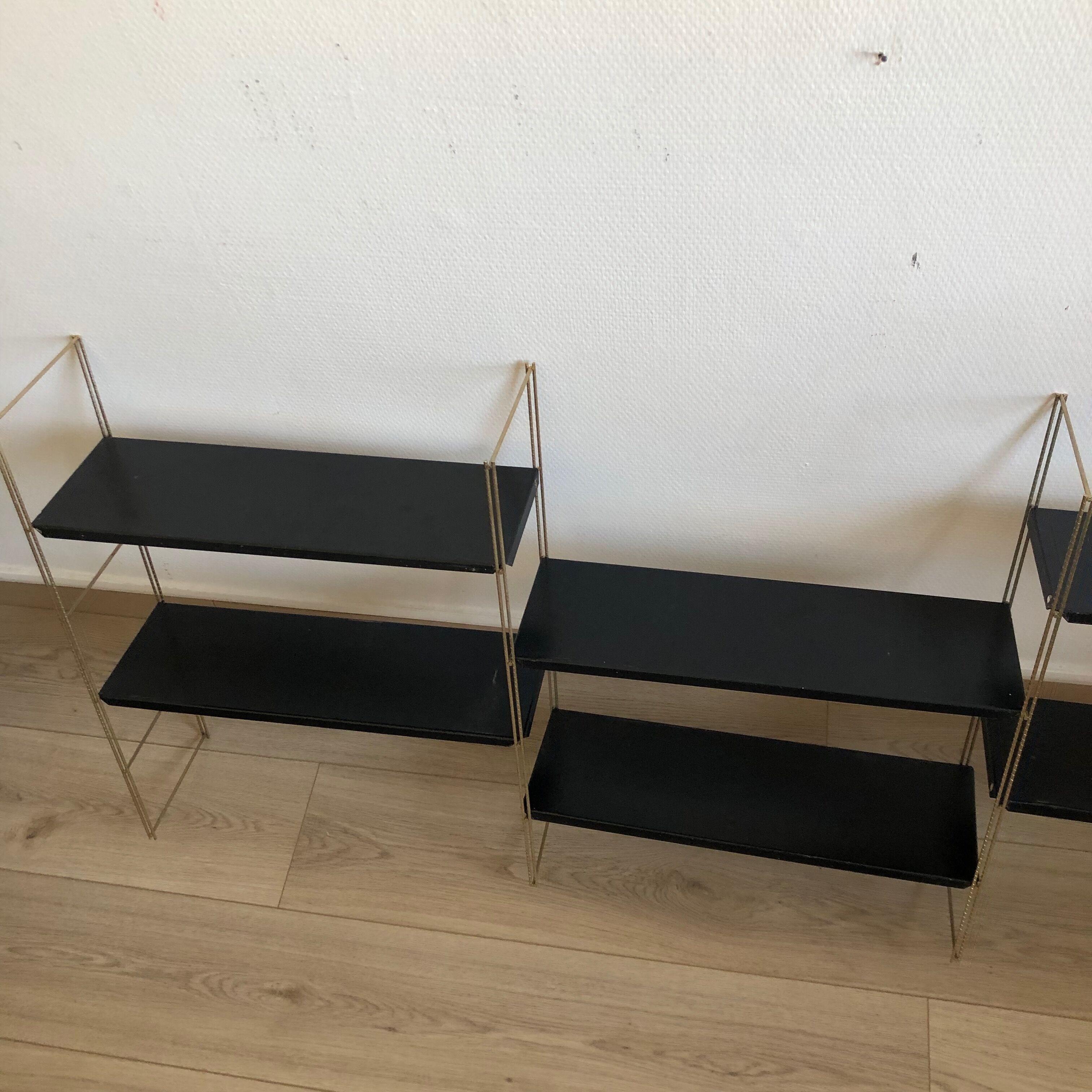 Vintage gold black string shelf 1960 144x60cm