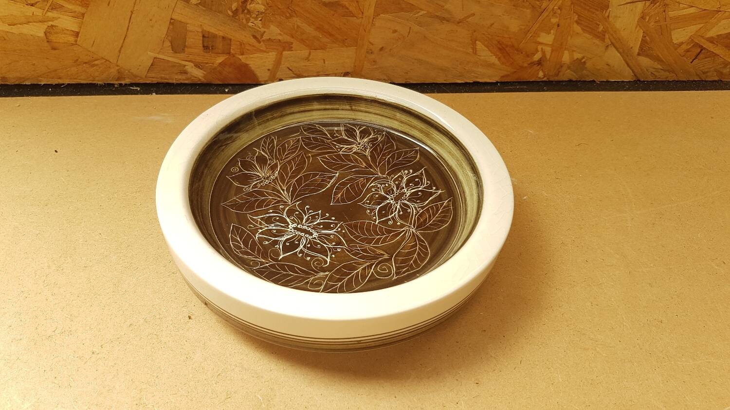 Old ceramic jersey dish decor flowers engraved vintage