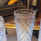 Set of three long drink glasses in pressed glass with a diamond pattern, 1960.