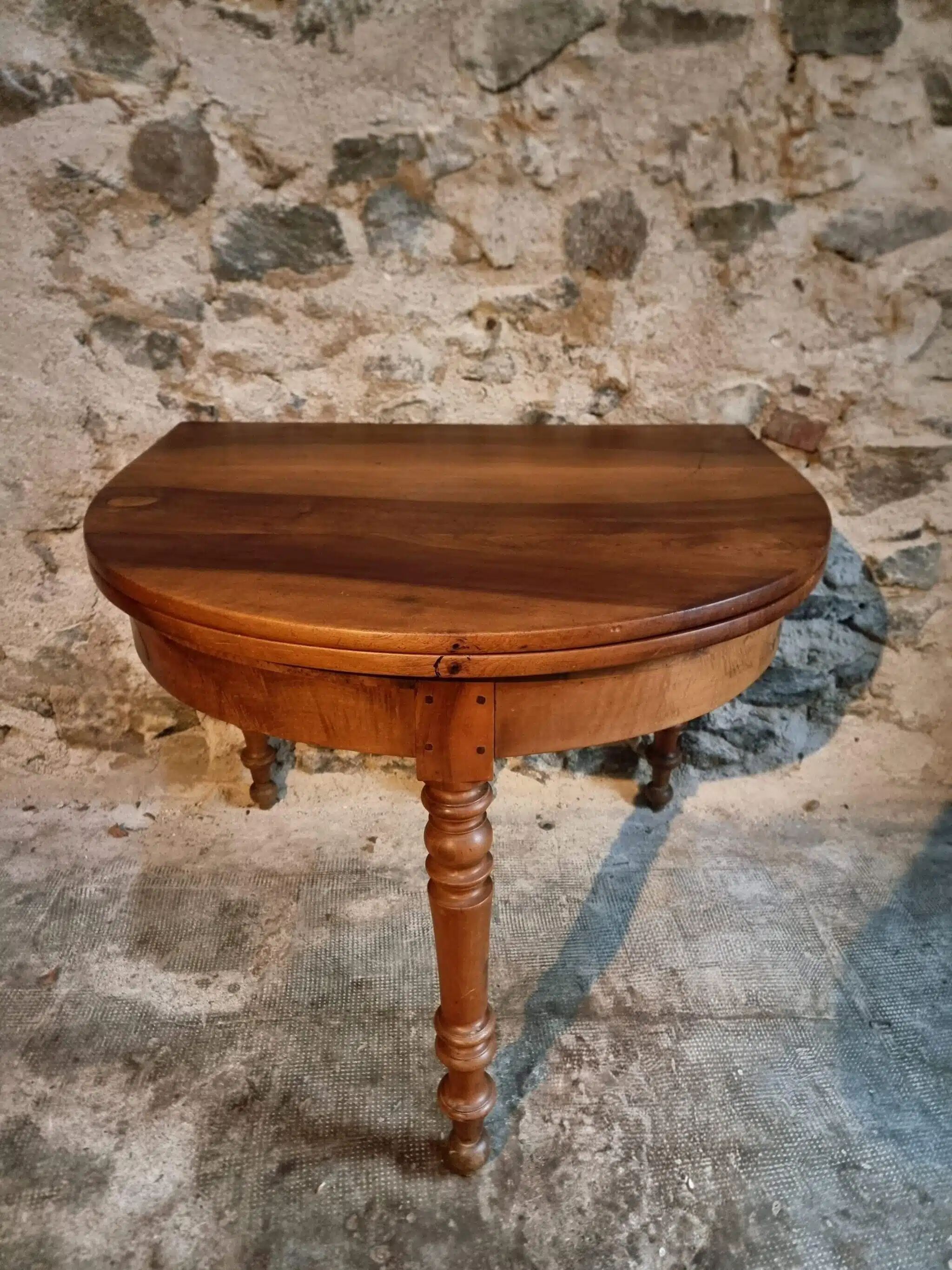 Antique folding demi-lune table, dining table, console.