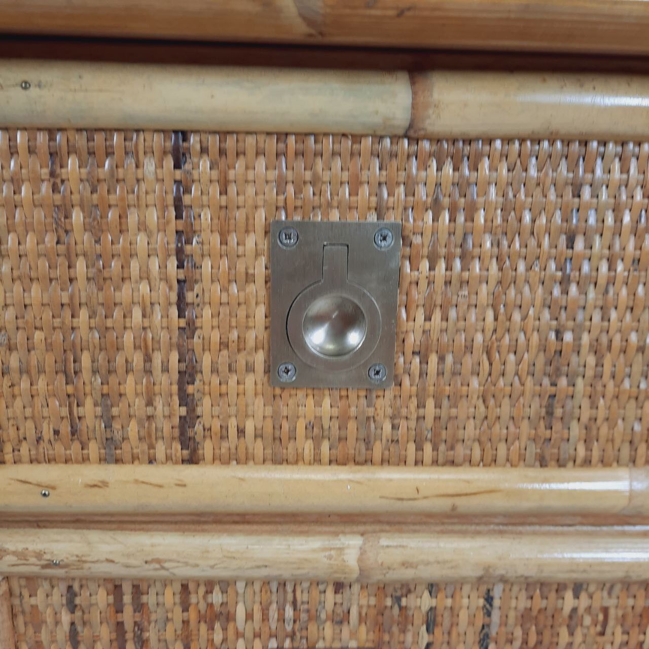 Chest of drawers, dresser, 1960s, Dal vera, bamboo and wicker, brass handles