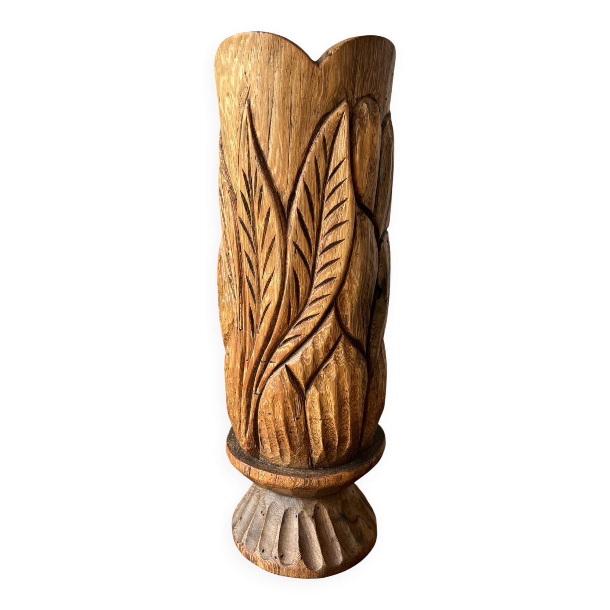 Large sculpted vase made of solid wood