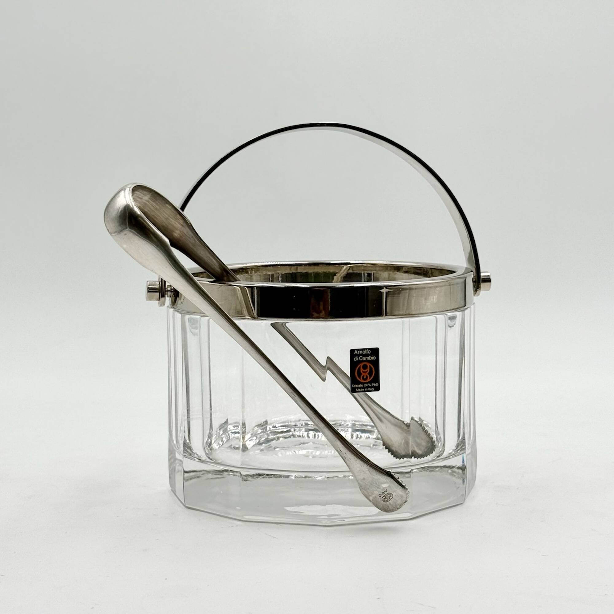 Arnolfo Di Cambio Vintage Ice Bucket in Crystal and Metal, 1980s