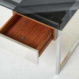 Desk stainless steel brushed gray smoked glass by Patrice Maffei for Kappa 1970