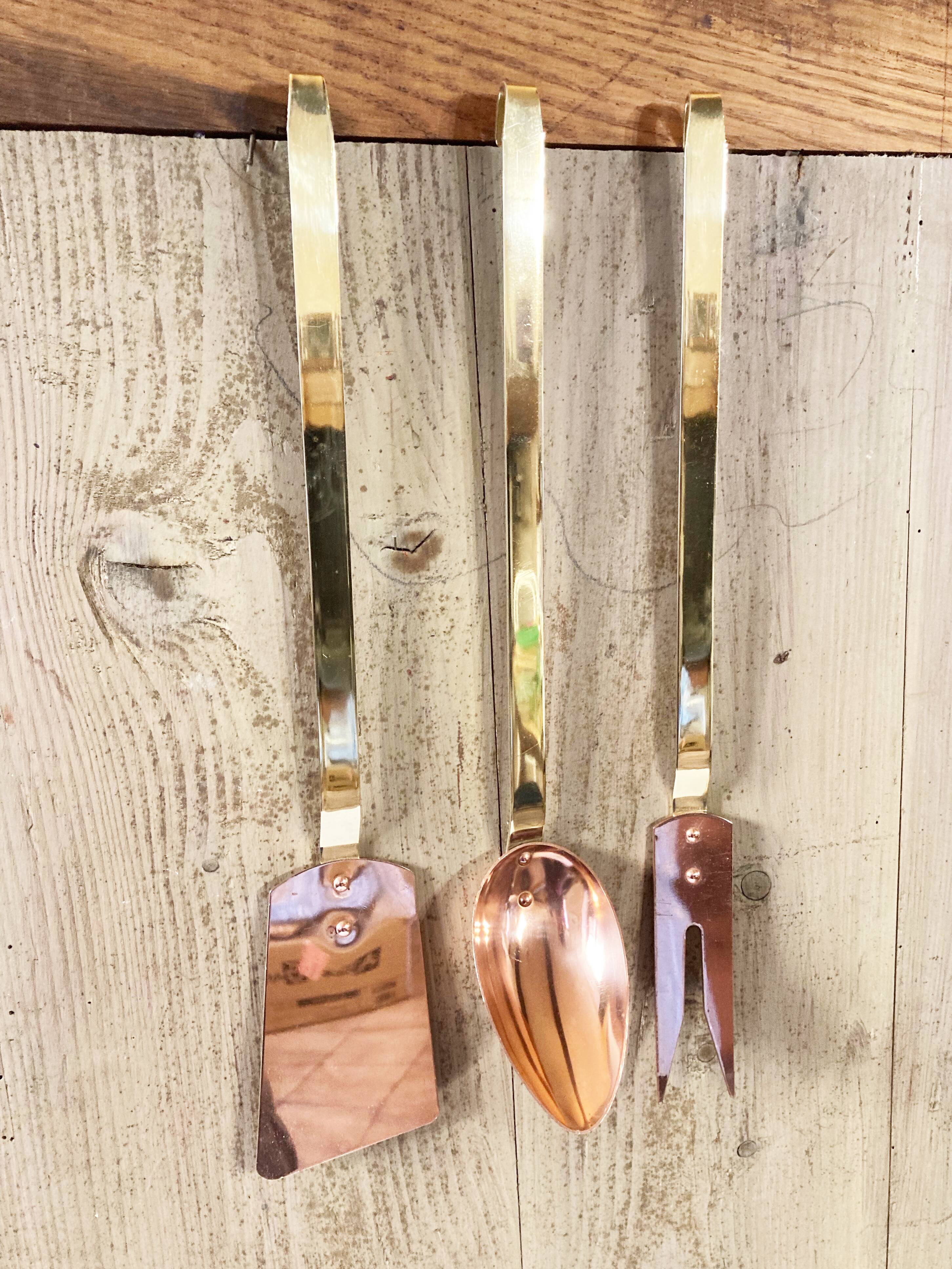 Copper and brass kitchen utensils