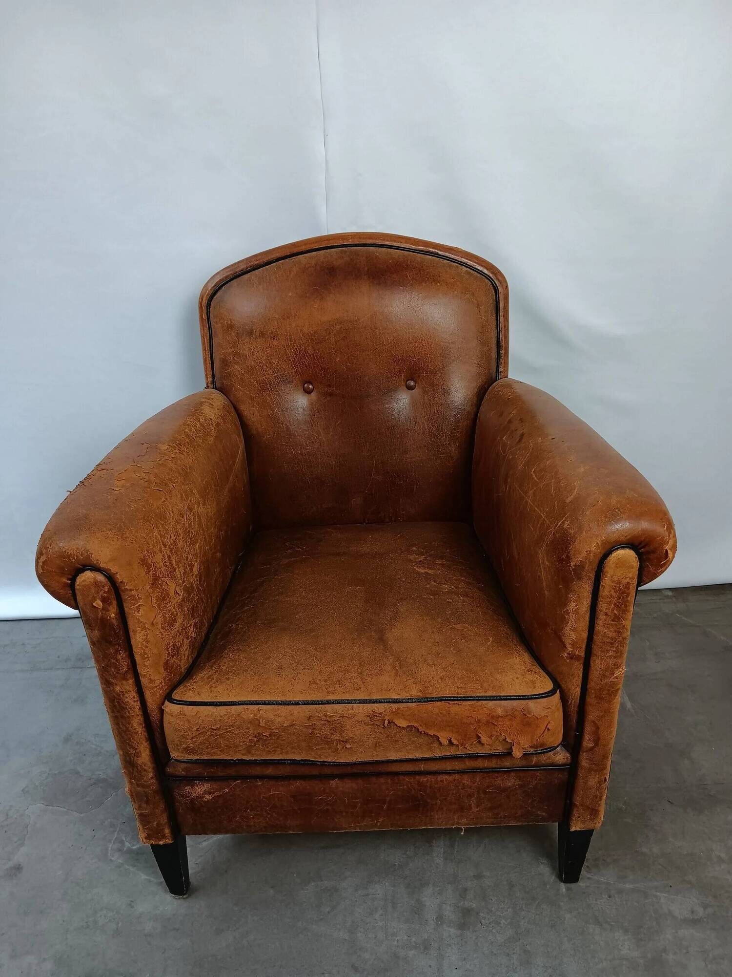 Vintage Sheepskin Club Chair - Raw Patina, Man Cave Essential
