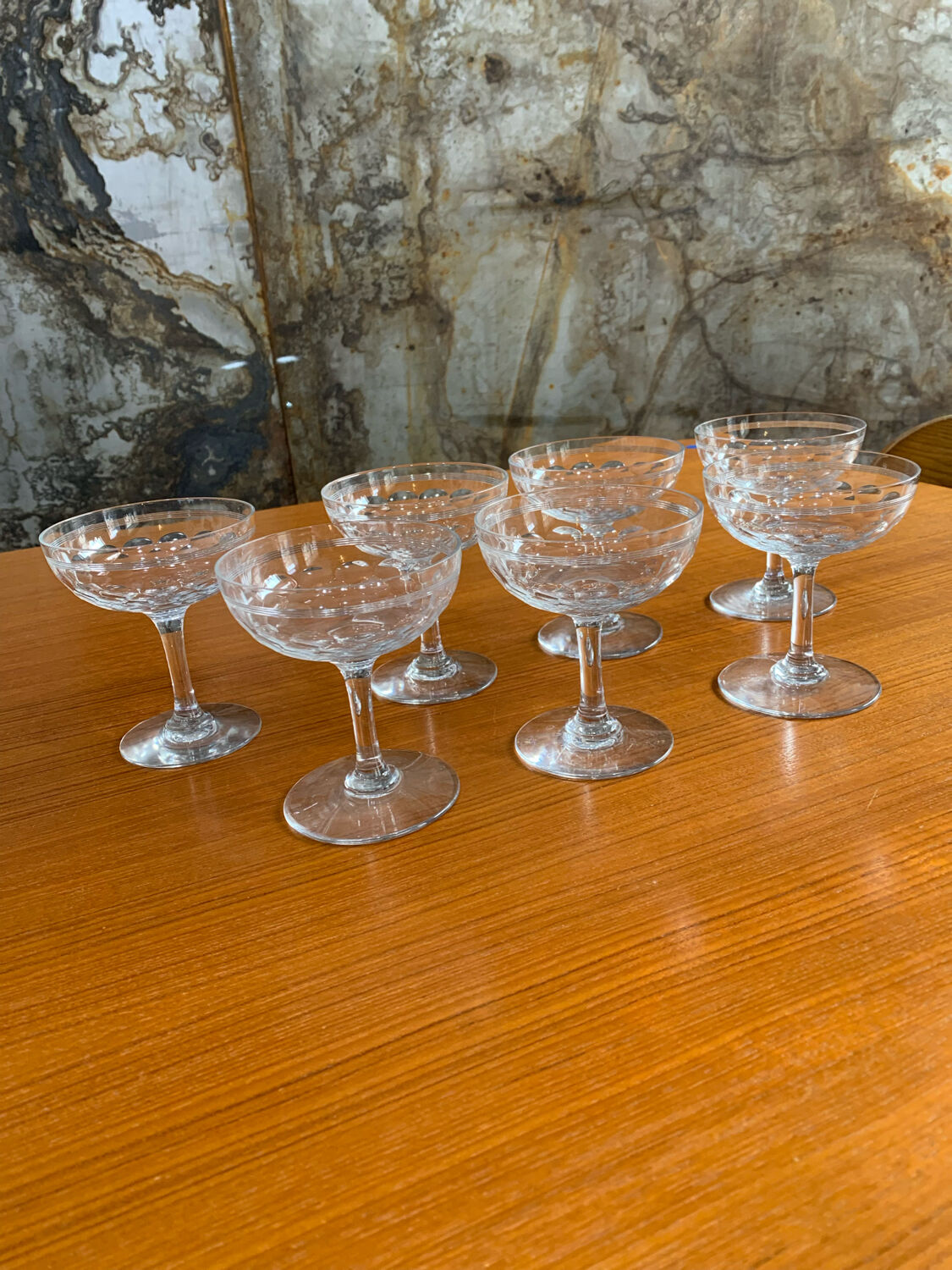 5 old champagne glasses