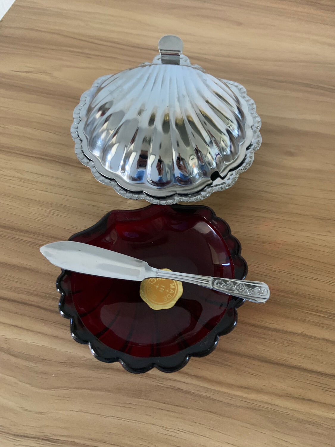 Old chrome shell butter dish