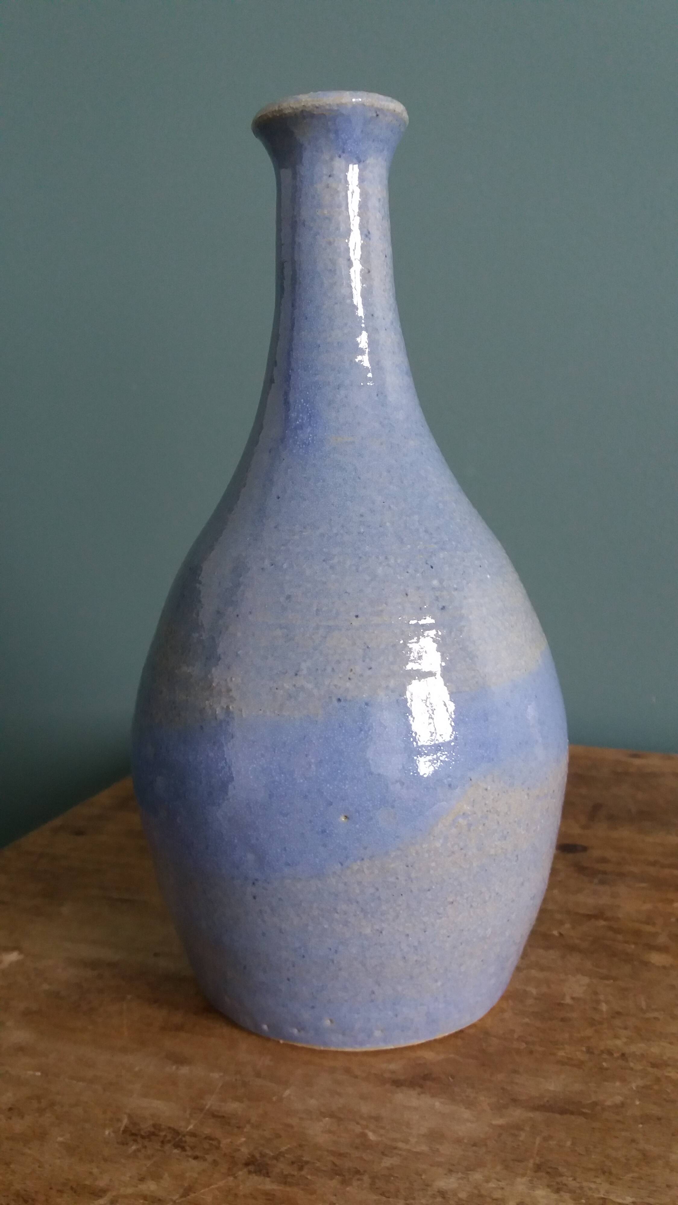 Vase bouteille signé en grès émaillée, céramique artisanale