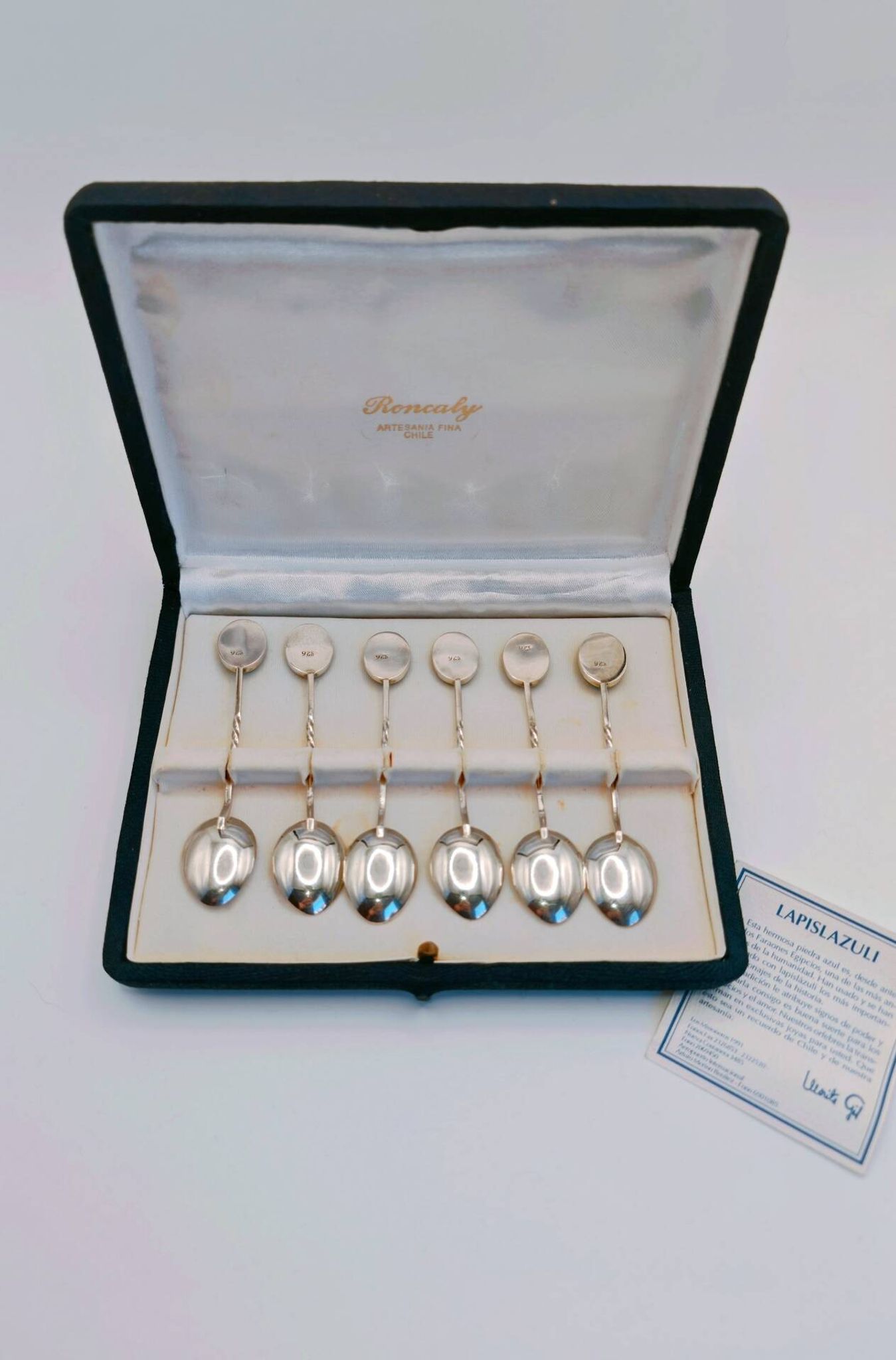 Box of 6 Solid Silver 925 Spoons & Lapis Lazuli - Morita Gil Chil