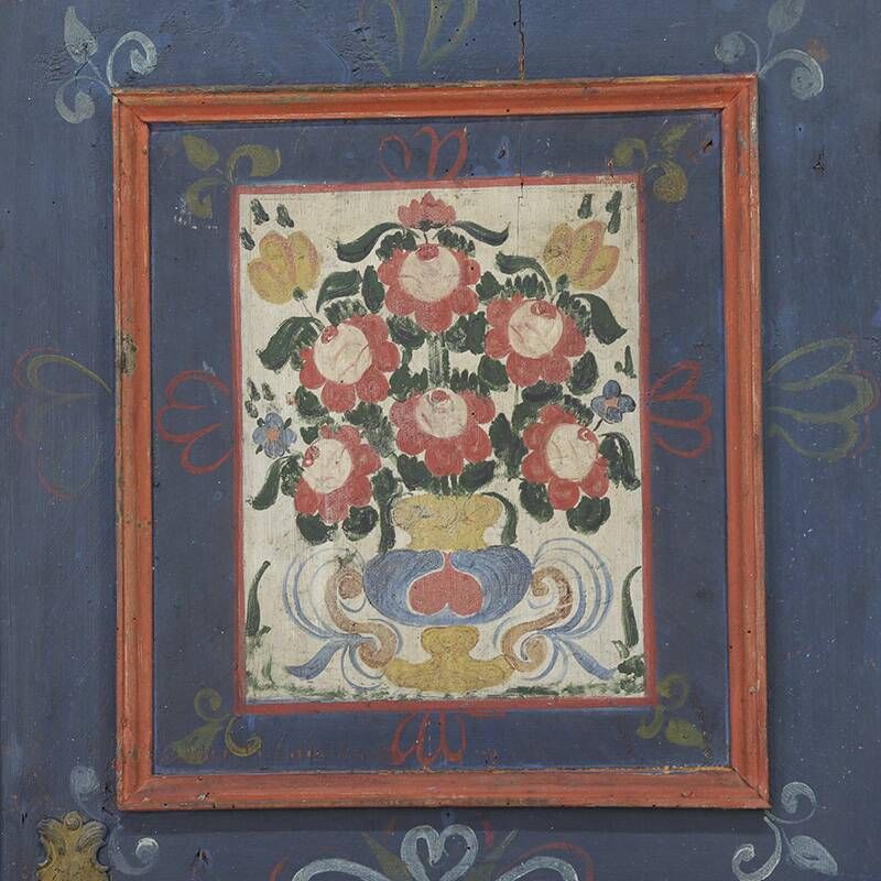Cabinet de mariée en folk art peint antique de ferme rustique 1863