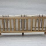 1970s, Danish 3-seater sofa, beige furniture wool, solid oak wood.