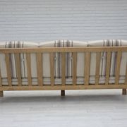 1970s, Danish 3-seater sofa, beige furniture wool, solid oak wood.