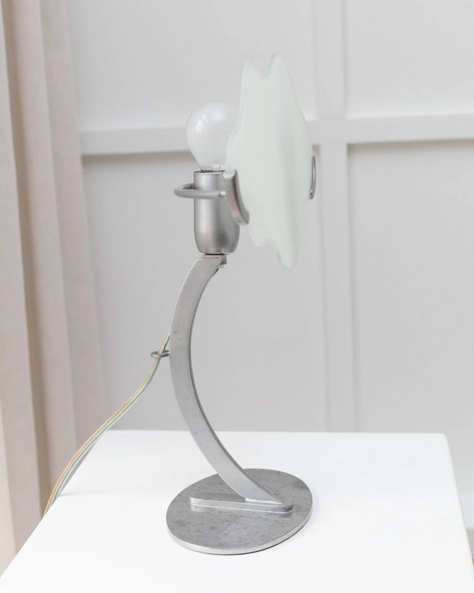Pair of White Murano Glass Cloud Table Lamps with Chrome Stems, Italy 1980s