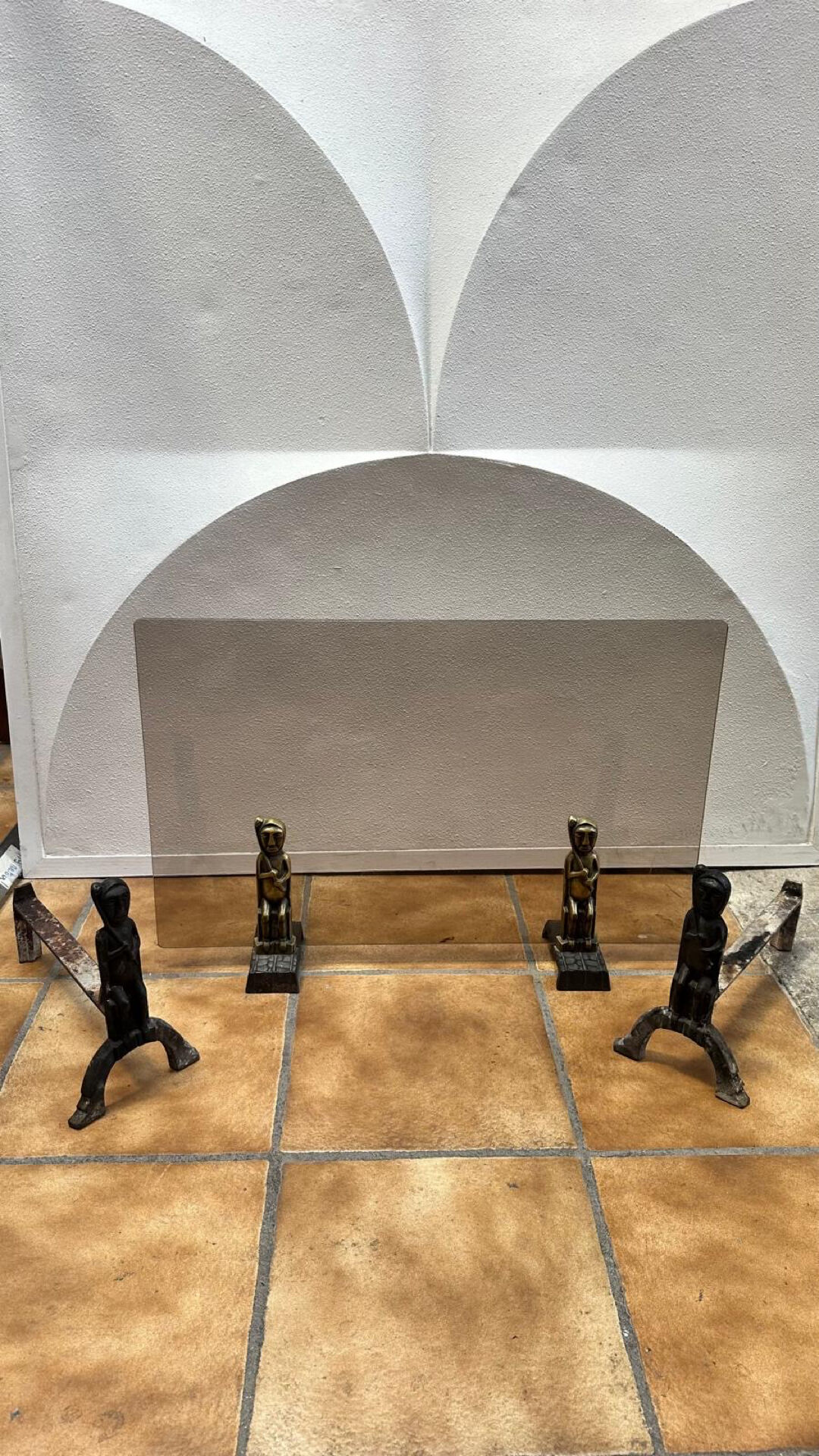 Pair of fire dogs and fireplace screen Anton Prinner