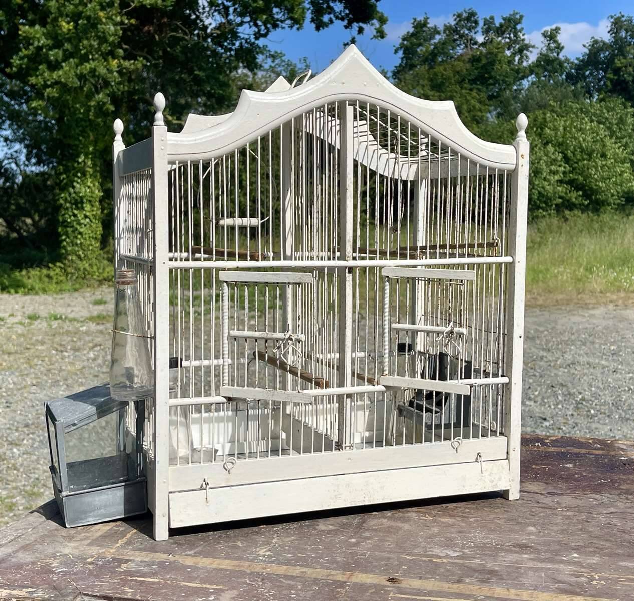 1950s wooden and metal birdcage with period accessories