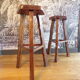 Pair of brutalist high stools in elm