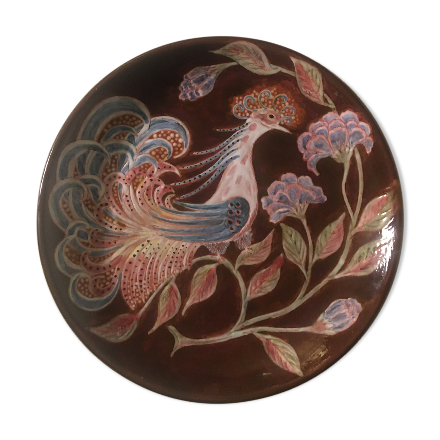 Assiette céramique vintage décor a l’oiseau