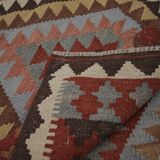 Geometric Tribal Kilim Rug, Handmade Wool Rug in Earthy Browns 104 x 188 cm