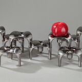 Set of 9 modular candle holders in chromed metal, nagel germany
