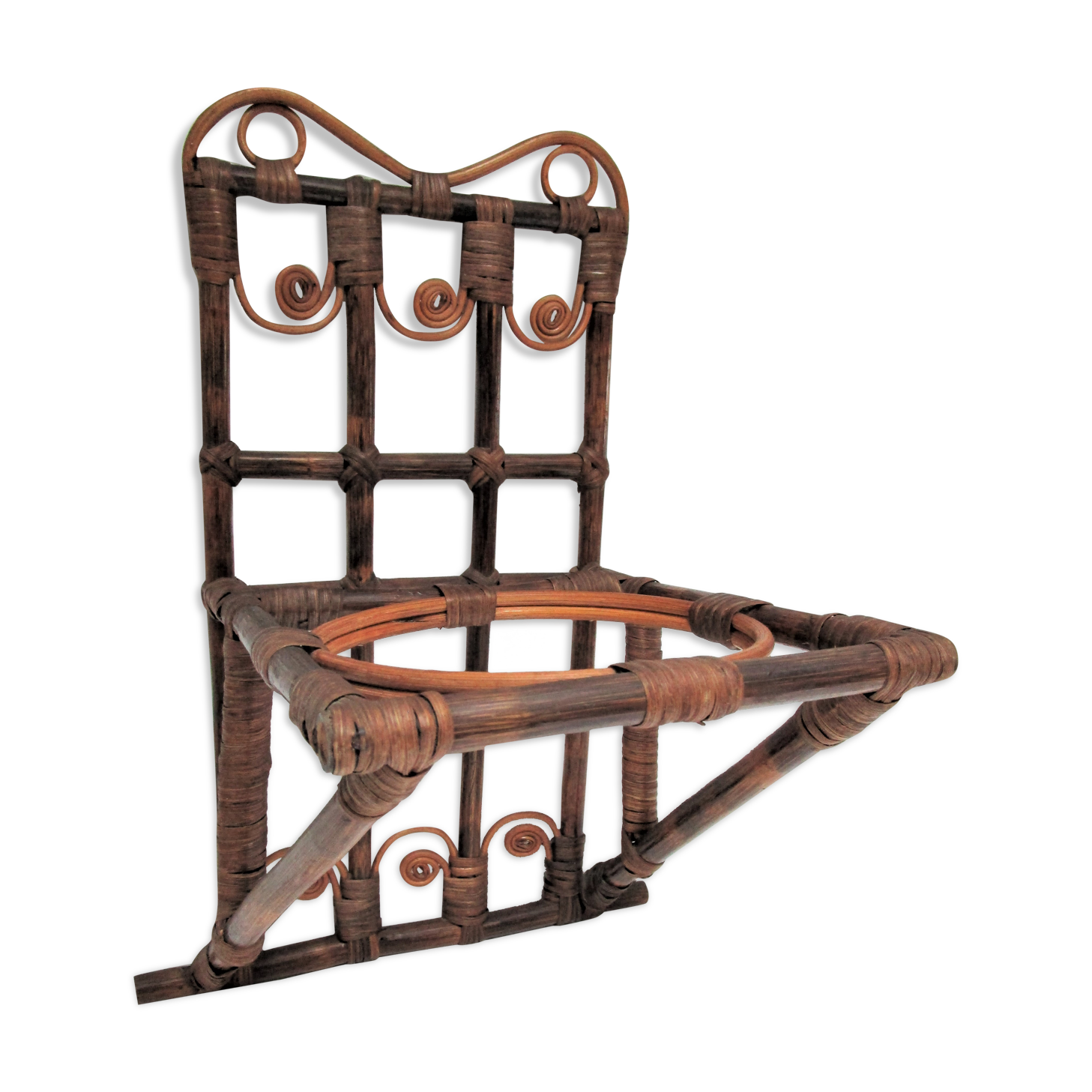 peacock rattan shelf and bamboo vintage plant holder