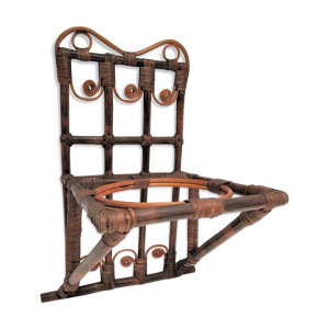 Étagère rotin peacock et bambou porte plante vintage