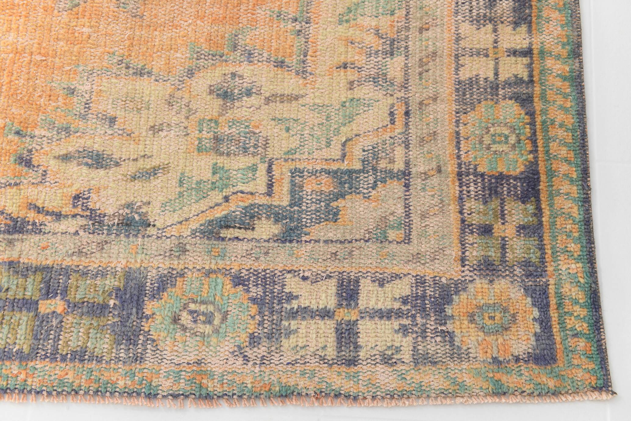7x10 Vintage Peach Beige Large Area Turkish Vintage Rug, 195x313Cm