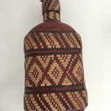 Lot of 2 ethnic leather-wrapped bottles and box