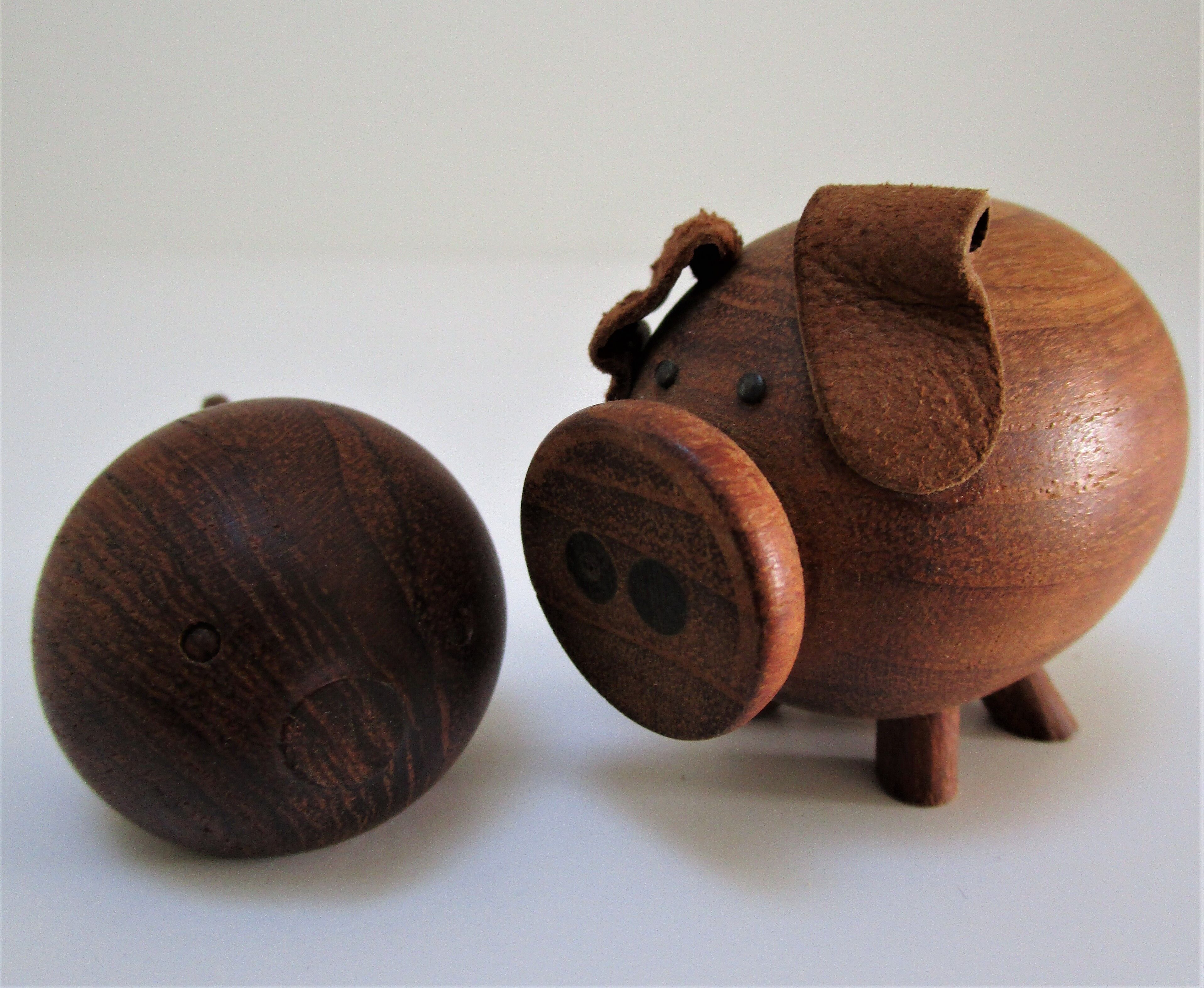 pig and fish wood teak vintage Scandinavian toy 60s