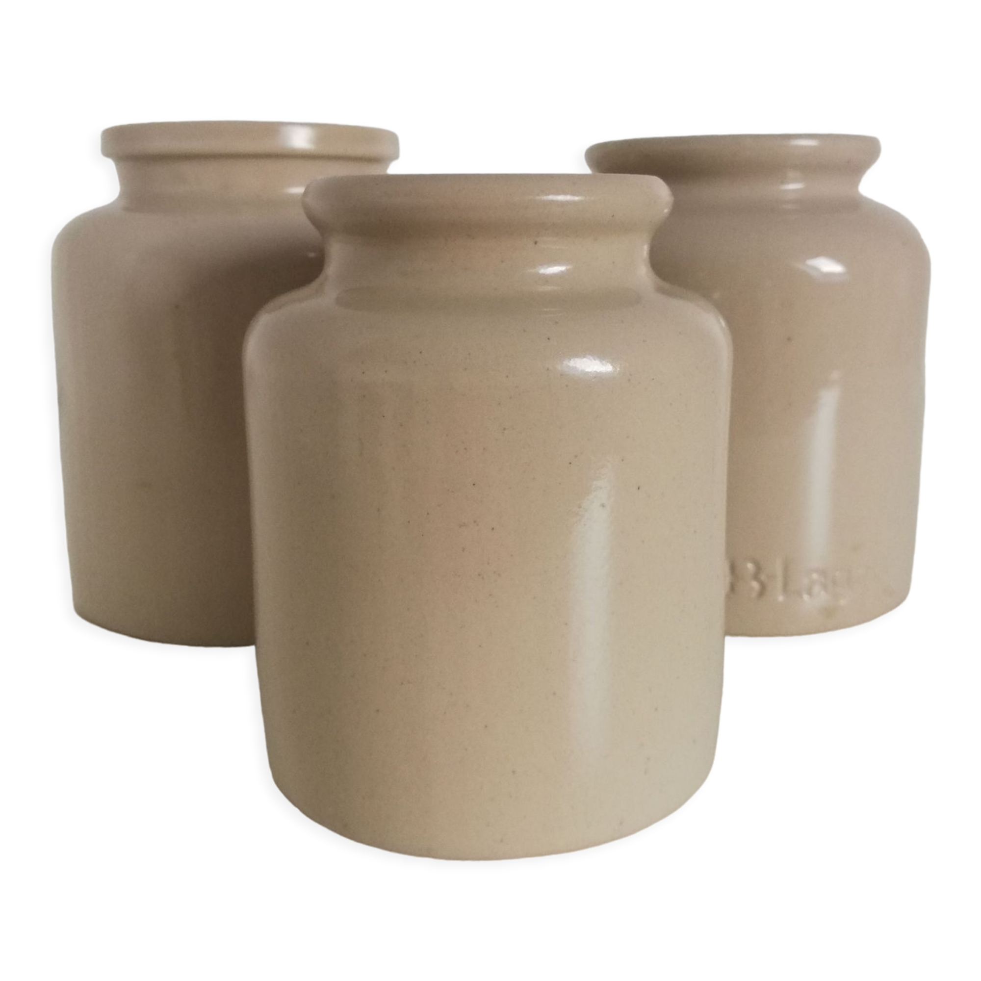 Set of 3 vintage 1950 pots in glazed stoneware