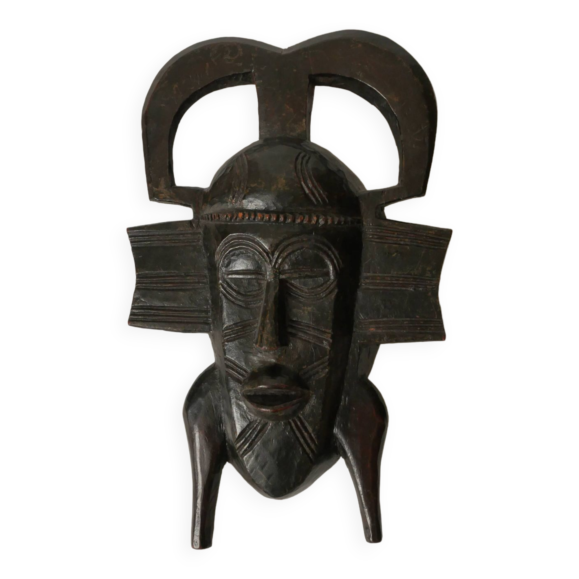 Wooden mask vintage tribal decoration African art Togo decorative object hand carved 1934