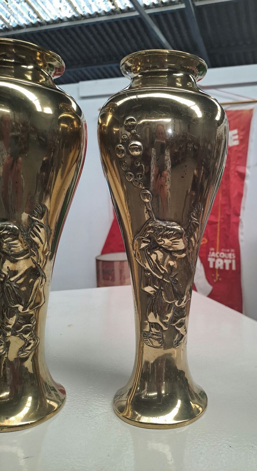 Pair of Indochina brass soap bubble blower vases