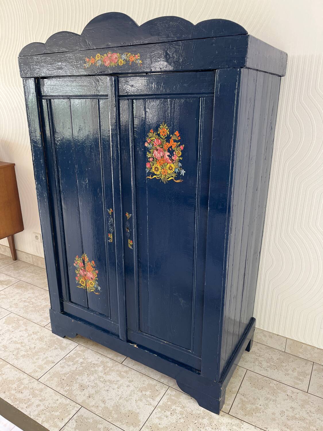 Old Parisian wardrobe painted in midnight blue