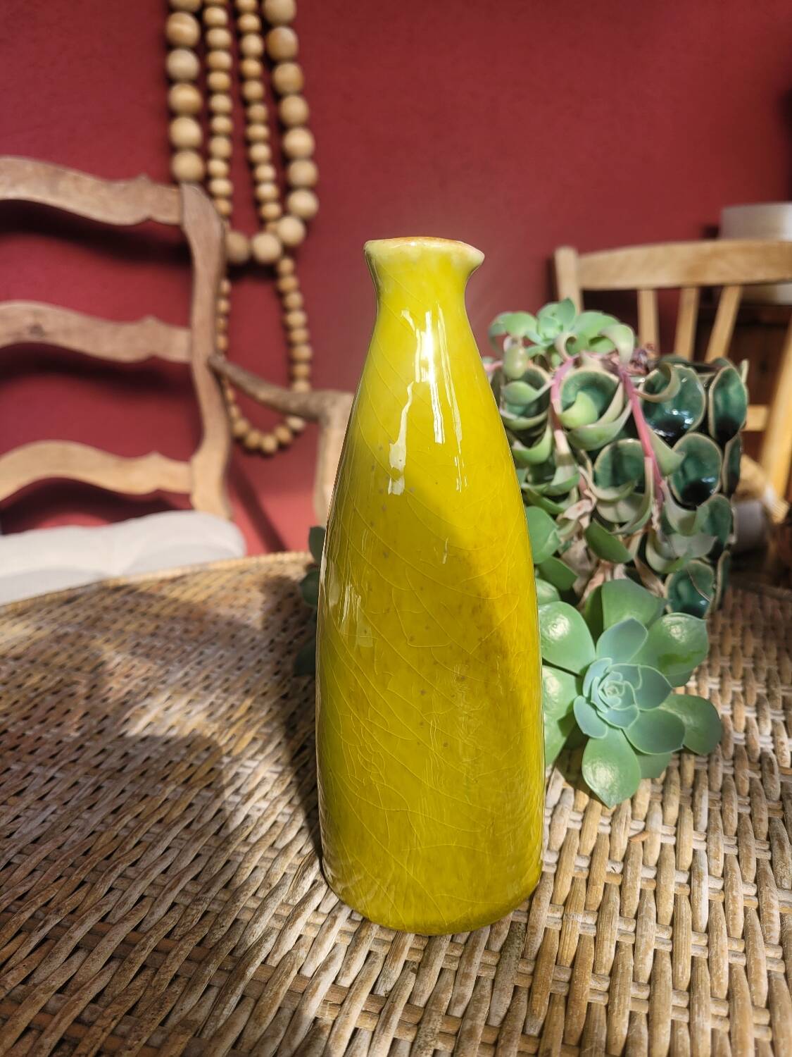 Anise green enamelled terracotta soliflore vase