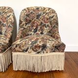 Pair of antique tapestry toad armchairs