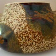 Vegetable dish, covered pot, glazed ceramic art, 1970s, signature to be identified