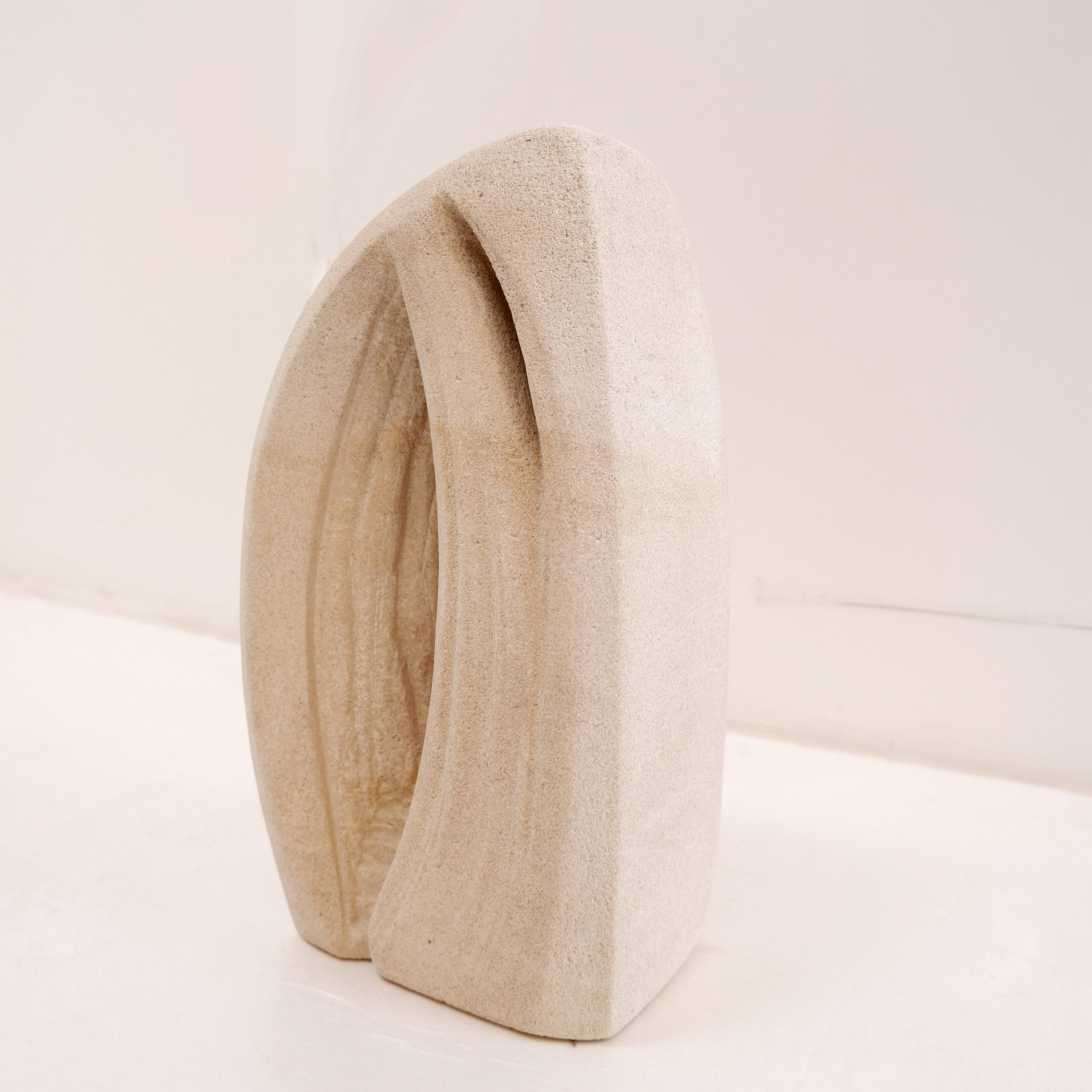 Brutalist carved stone table lamp - Circa 1980