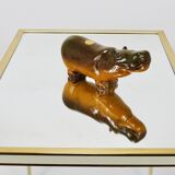 A pair of brass and white mirror tables from Vereinigte Werkstätten, Germany, 1970s.