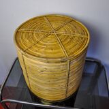 Basket xl in rattan and brass, italy, 1970, 41cm diam