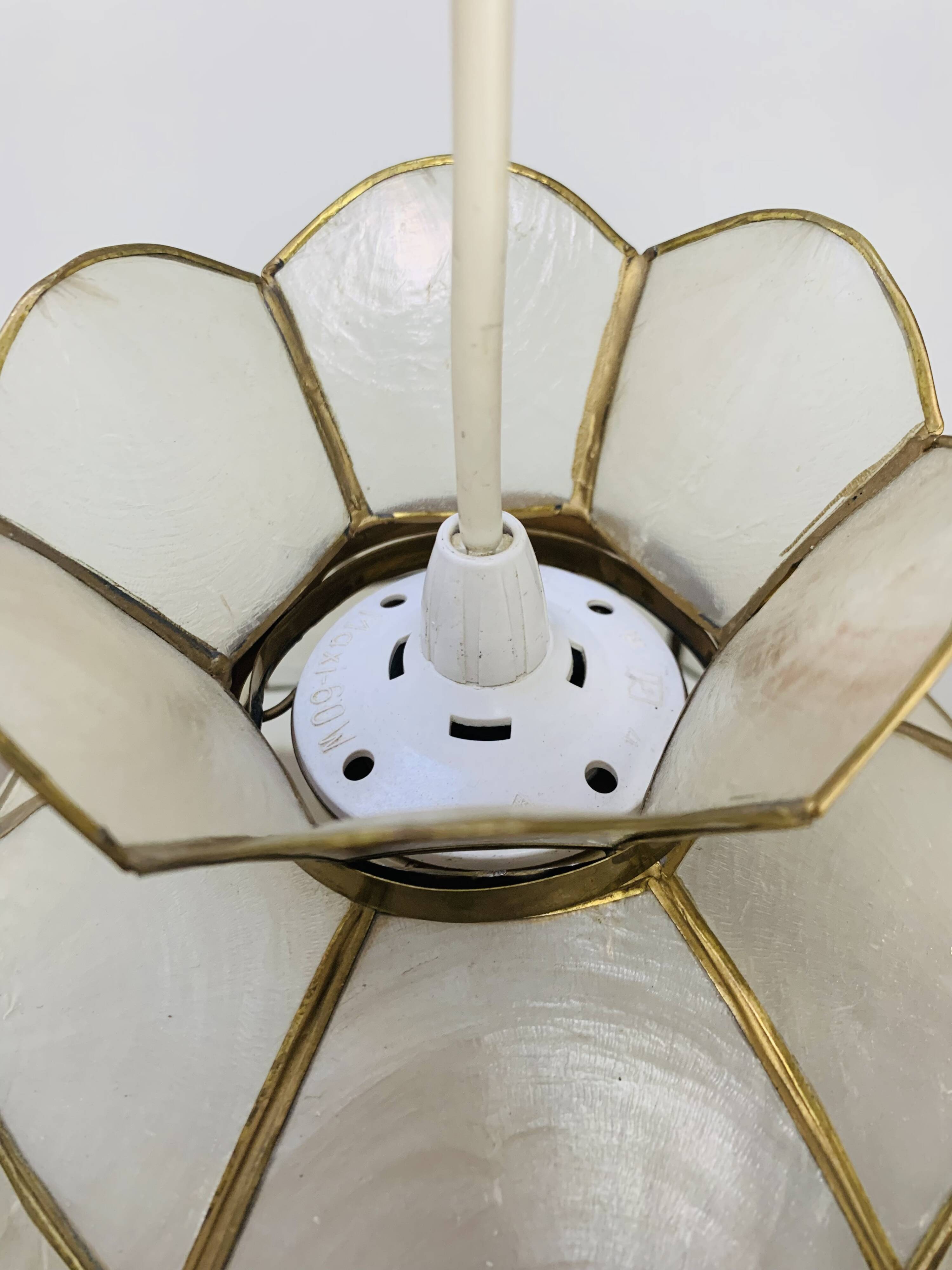 Vintage 60s mother-of-pearl and brass pendant light