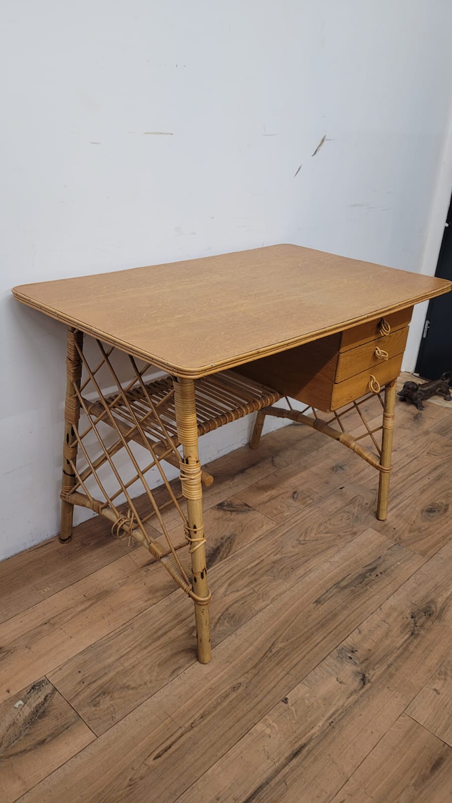 Rattan and oak desk 1950