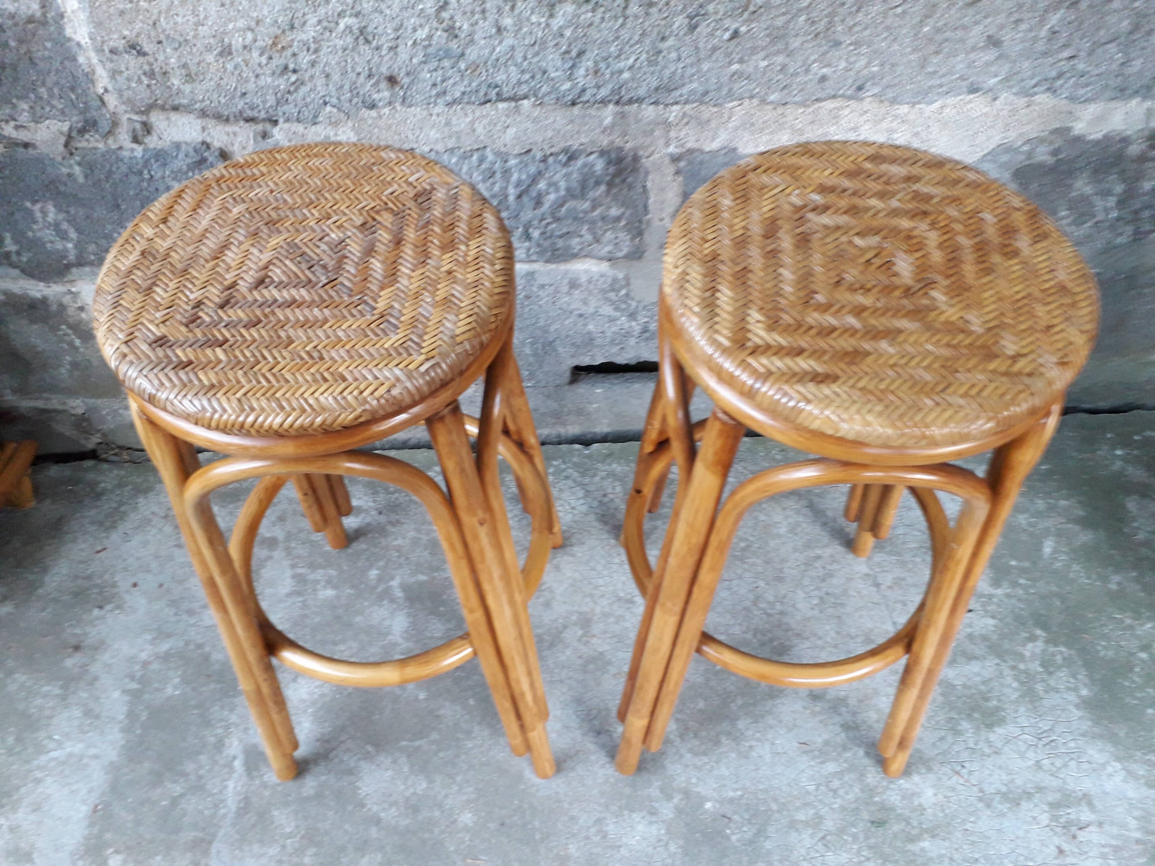 Bar en rotin vintage & ses tabourets