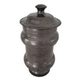 Covered pot on shower foot in black glazed chamotte terracotta Jean Marais