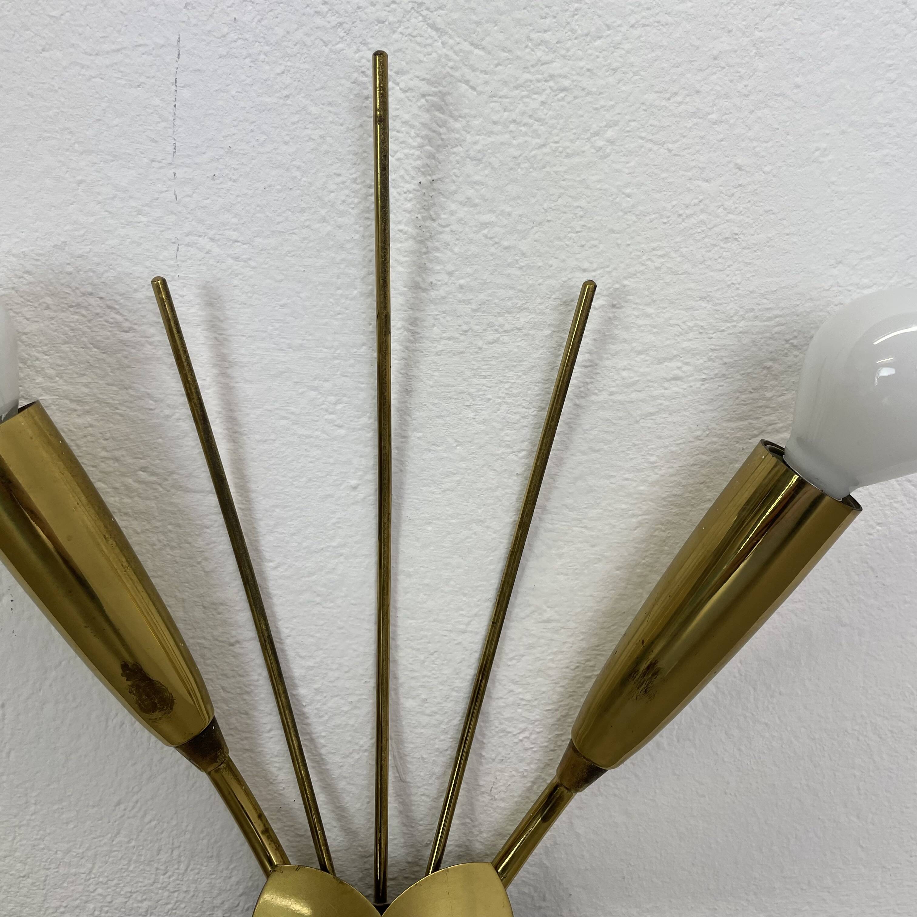rare minimalist 33cm Brass Theatre Wall Light Sconce, Italy 1950s